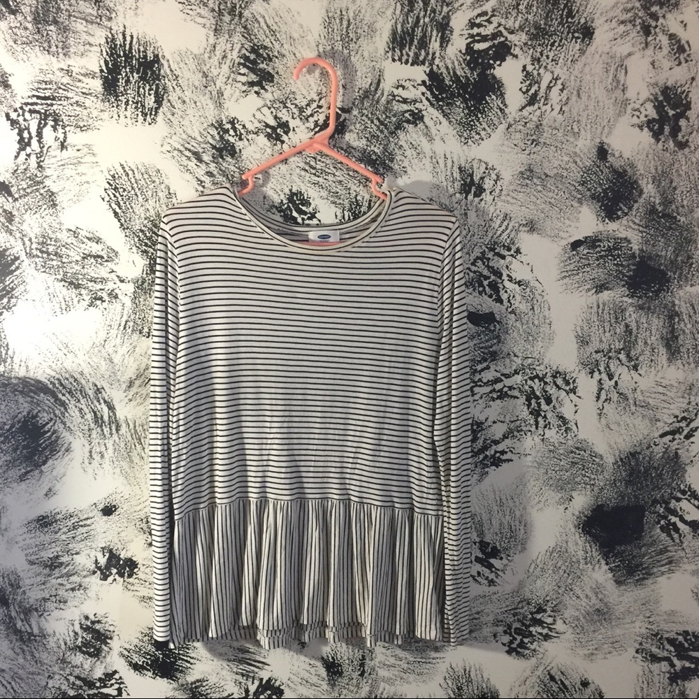 black and white pin stripe top with ruffle